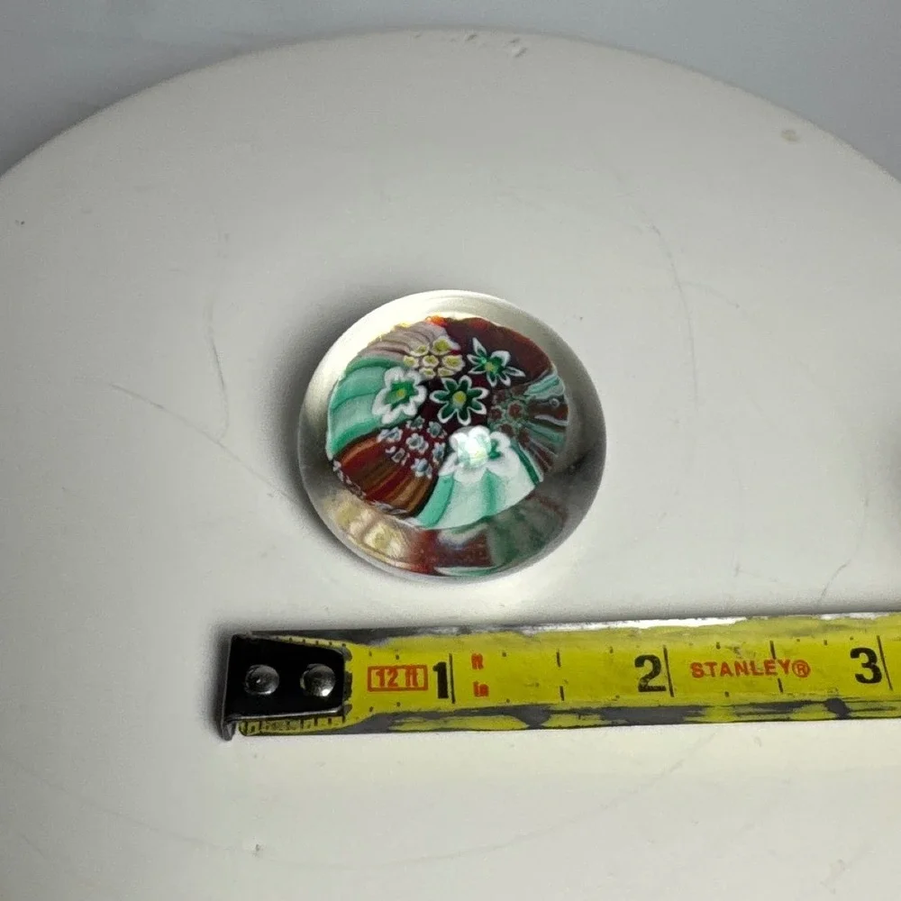 Vintage 2-Inch Millefiori Glass Paperweight Colorful Flower Canes